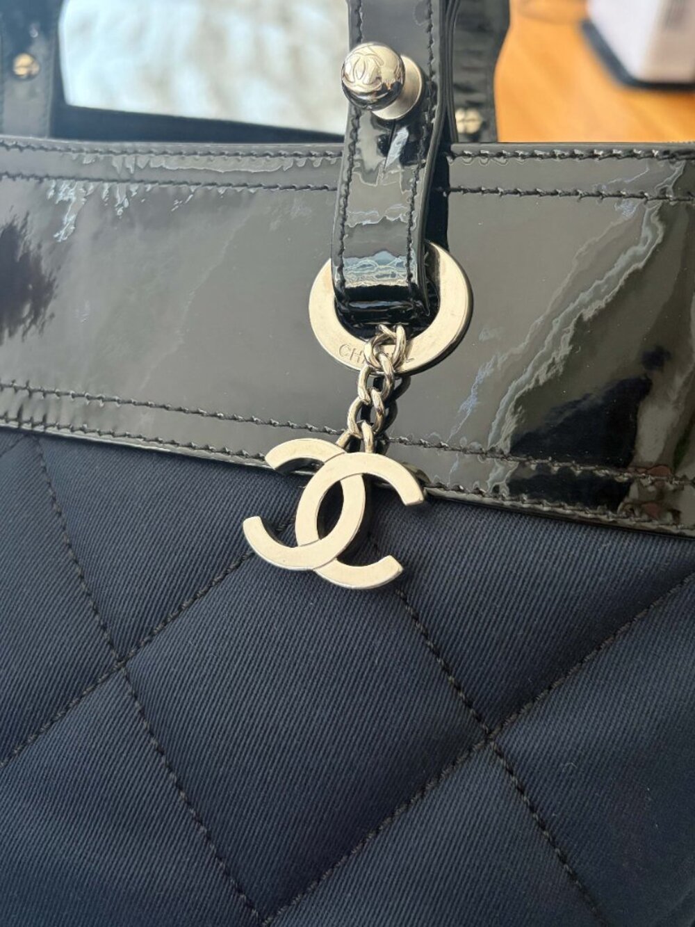Chanel Paris-Biarritz Quilted Canvas and Patent Leather CC Tote - Picture 4 of 11